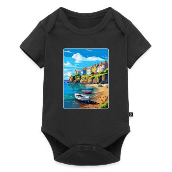 New Quay Wales Uk Vintage Travel Poster Souvenir - Baby Premium short-sleeve bodysuit - black - Front