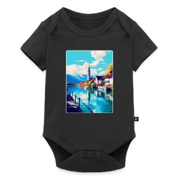Thun Schweiz Vintage Reiseplakat Souvenir - Baby Premium Kurzarmbody - Schwarz - Vorne
