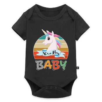 Baby It s a Boy Junge Einhorn Unicorn - Baby Premium Kurzarmbody - Schwarz - Vorne