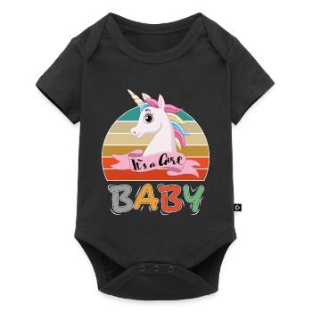 Baby It s a Girl Mädchen Einhorn - Baby Premium Kurzarmbody - Schwarz - Vorne