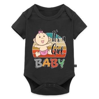 Baby It s a Girl Mädchen Retro - Baby Premium Kurzarmbody - Schwarz - Vorne