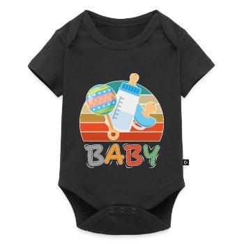 Baby Flasche Nuckel Rassel Fläschchen Retro - Baby Premium Kurzarmbody - Schwarz - Vorne