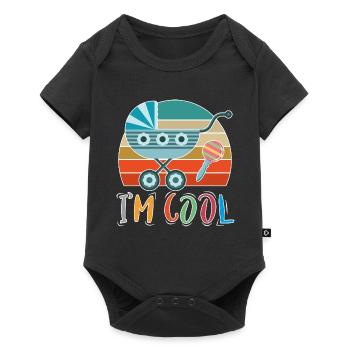 Baby Kinderwagen Rassel Spazieren gehen Retro - Baby Premium Kurzarmbody - Schwarz - Vorne