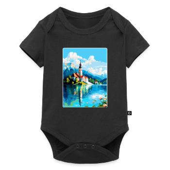 Lac de Bled, Slovénie, Affiche de voyage vintage, Souvenir - Body à manches courtes Premium Bébé - noir - Devant