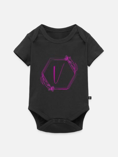 V Blüten Hexagon Design - Baby Premium Kurzarmbody - Schwarz