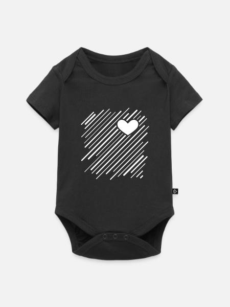 Diagonale Striche mit Herz - Baby Premium Kurzarmbody - Schwarz
