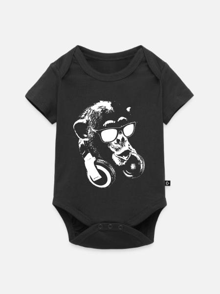 Affe DJ Weiß - Baby Premium Kurzarmbody - Schwarz
