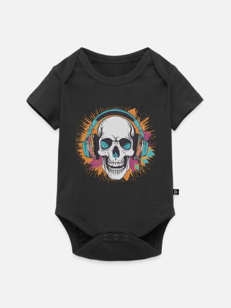 Totenkopf mit Kopfhörern - Baby Premium Kurzarmbody - Schwarz