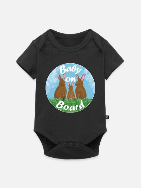 Baby on board - Hasenfamilie - Baby Premium Kurzarmbody - Schwarz