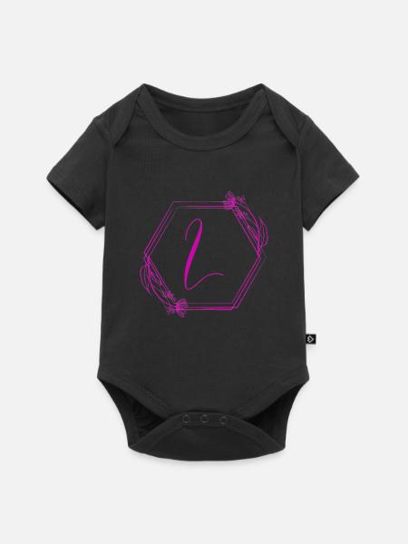 Monogramm L im Rosen-Rahmen - Baby Premium Kurzarmbody - Schwarz