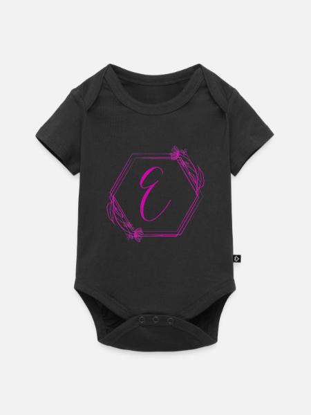 E-Monogramm im Blütenrahmen - Baby Premium Kurzarmbody - Schwarz