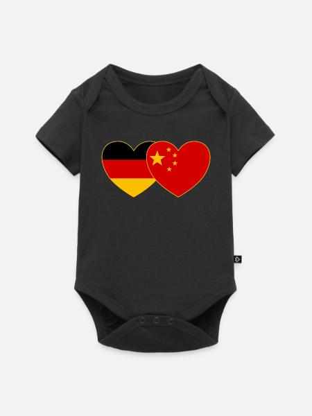 Deutschland China Flagge Herz - Baby Premium Kurzarmbody - Schwarz