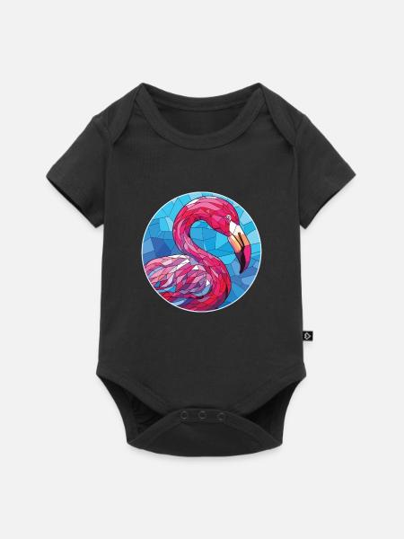 Flamingo bunte Aquarell-Tierillustration - Baby Premium Kurzarmbody - Schwarz
