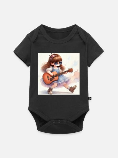 Prinzessin mit Gitarre und Sonnenbrille - Baby Premium Kurzarmbody - Schwarz
