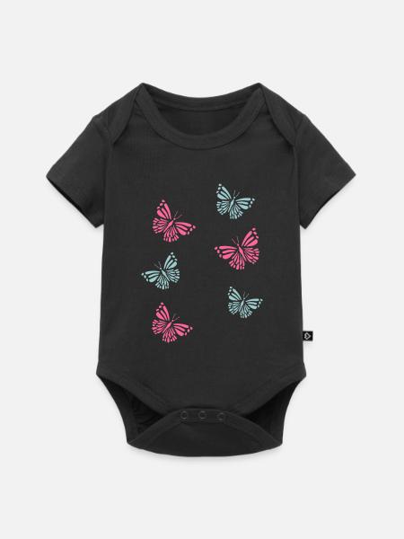 Butterflies Schmetterlinge - Baby Premium Kurzarmbody - Schwarz