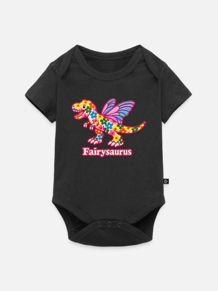 Fairysaurus niedlicher floraler T-Rex - Baby Premium Kurzarmbody - Schwarz