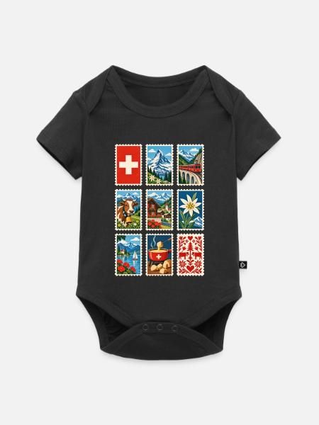 Schweiz Briefmarken - Baby Premium Kurzarmbody - Schwarz