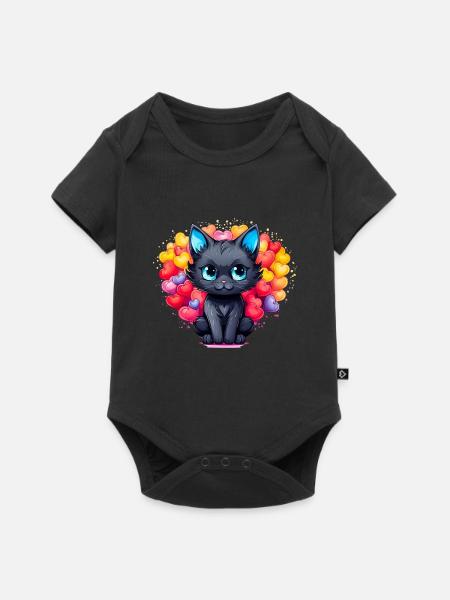 Schwarze Katze – Herz voller Liebe - Baby Premium Kurzarmbody - Schwarz