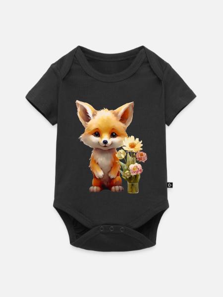 Süsser Fuchs mit Blumen – Kleiner Glücksbringer - Baby Premium Kurzarmbody - Schwarz