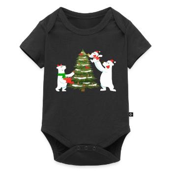 Eis-Weihnachtsbaumbären - Baby Premium Kurzarmbody - Schwarz - Vorne
