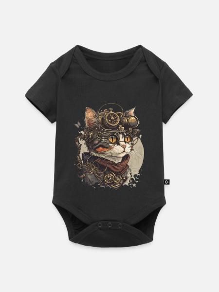 Steampunk Cat Kitty Kitten Steampunk - Baby Premium Kurzarmbody - Schwarz