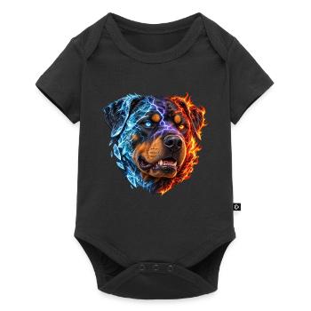 Rottweiler-Feuer und Eis – Hundeporträt - Baby Premium Kurzarmbody - Schwarz - Vorne