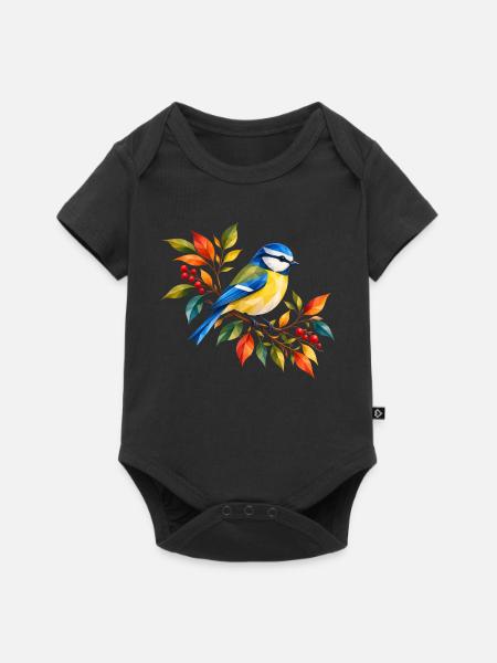 Blaumeise im bunten Herbst - Baby Premium Kurzarmbody - Schwarz