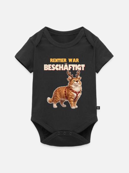 Weihnachtskatze - Rentier war beschäftigt - Baby Premium Kurzarmbody - Schwarz