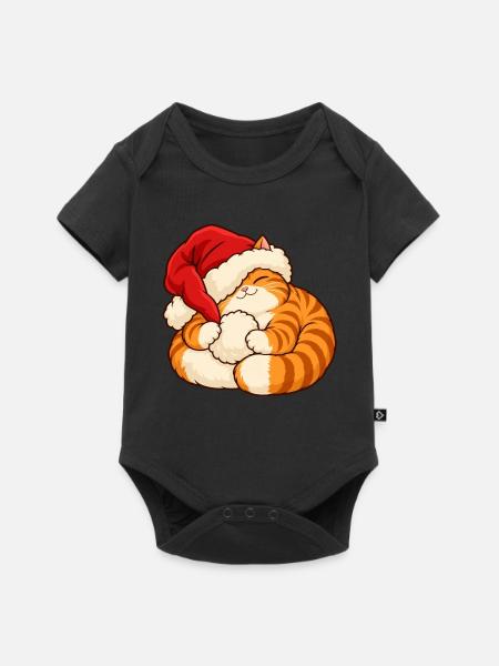 Weihnachten - Schlafendes Weihnachtskätzchen - Baby Premium Kurzarmbody - Schwarz