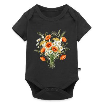 Wildblumenstrauß mit Mohn und Kamille - Baby Premium Kurzarmbody - Schwarz - Vorne