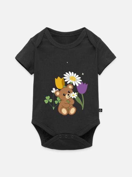 Teddy Blumen Kinder Geschenkidee Margerite - Baby Premium Kurzarmbody - Schwarz