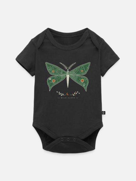 Grüne Motte mit Waldmuster - Baby Premium Kurzarmbody - Schwarz