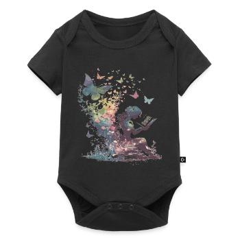 Lesende Seele im Schmetterlingsgarten - Baby Premium Kurzarmbody - Schwarz - Vorne