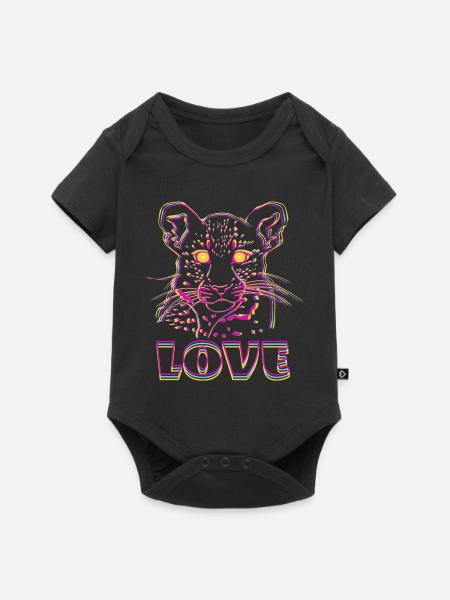 Neon-Tiger Love Kunst - Baby Premium Kurzarmbody - Schwarz