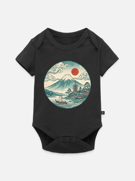 Fuji mit roter Sonne und Pagode - Baby Premium Kurzarmbody - Schwarz