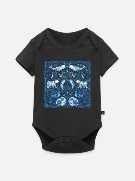 Arktische Tiere im Folklore-Stil - Baby Premium Kurzarmbody - Schwarz