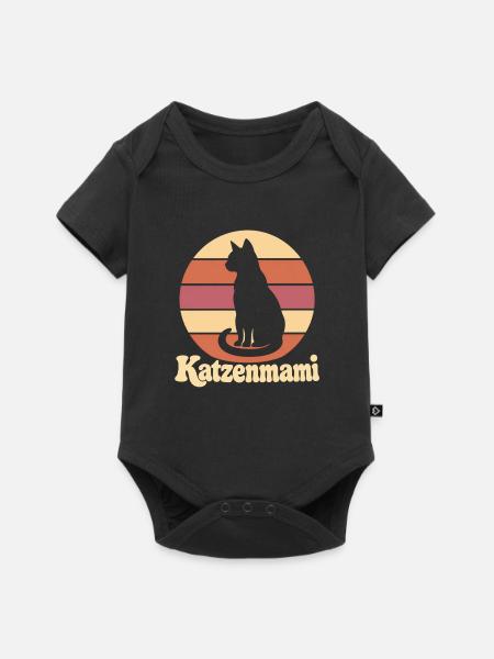 Katzenmami – Katze vor Retro-Sonne - Baby Premium Kurzarmbody - Schwarz