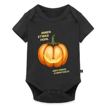 Innen etwas hohl, aber grinse sympathisch - Kürbis - Baby Premium Kurzarmbody - Schwarz - Vorne