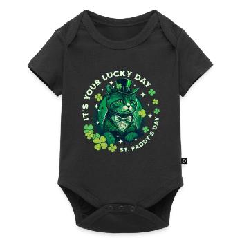 Glückskatze zum St. Patrick's Day - Baby Premium Kurzarmbody - Schwarz - Vorne