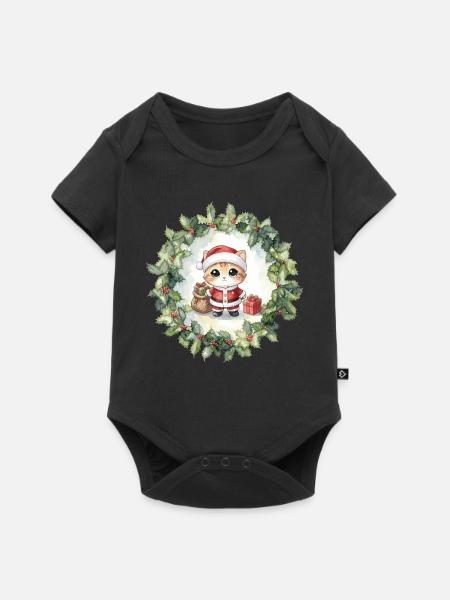 Kleiner Weihnachtskater im Kranz - Baby Premium Kurzarmbody - Schwarz