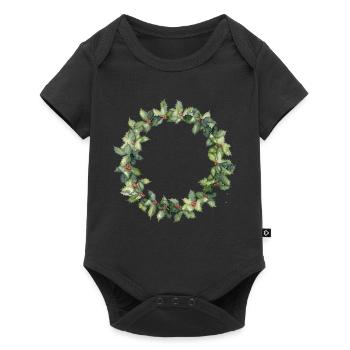 Wasserfarbener Stechpalmenkranz - Baby Premium Kurzarmbody - Schwarz - Vorne