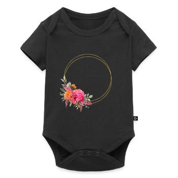 Farbenfroher Blumen-Kranz Personalisierbar - Baby Premium Kurzarmbody - Schwarz - Vorne