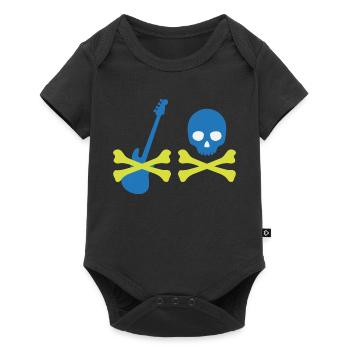 Pirat mit Bass und Totenkopf - Baby Premium Kurzarmbody - Schwarz - Vorne