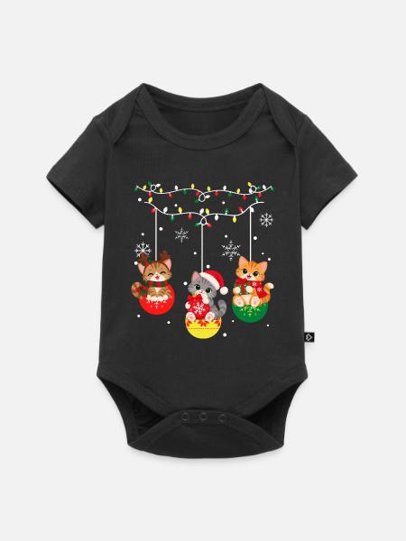 Weihnachtliches Katzenhemd - Baby Premium Kurzarmbody - Schwarz