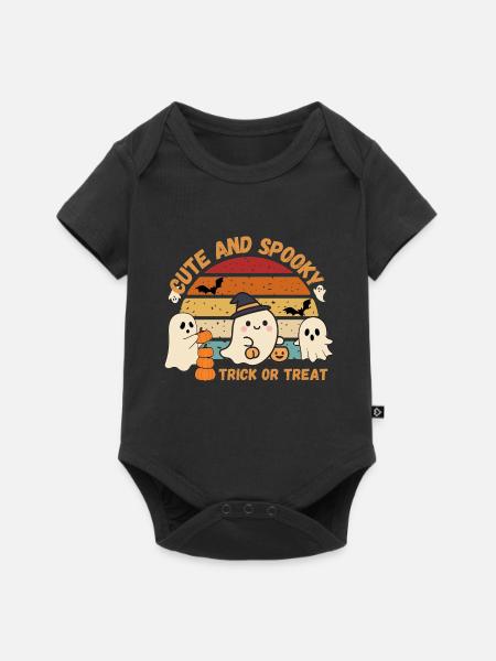 Niedliche und gruselige Retro-Geister - Baby Premium Kurzarmbody - Schwarz