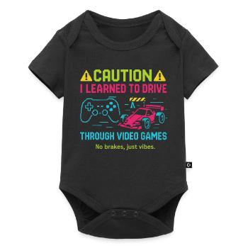 Caution I Learned To Drive Through Video Games - Baby Premium Kurzarmbody - Schwarz - Vorne