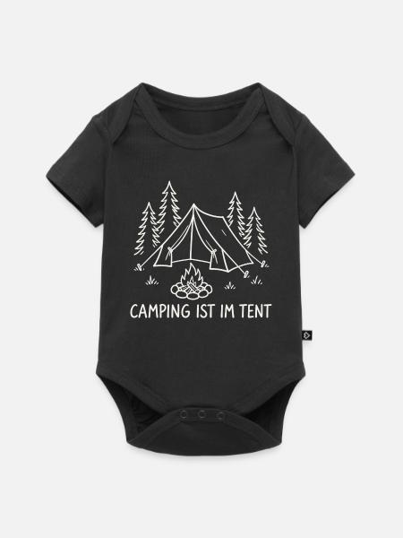 Camping im Tent Waldsilhouette - Baby Premium Kurzarmbody - Schwarz