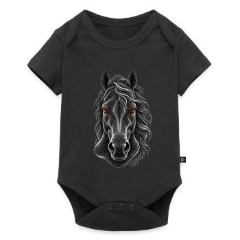 Porträt eines Pferdes in feinen weißen Linien - Baby Premium Kurzarmbody - Schwarz - Vorne