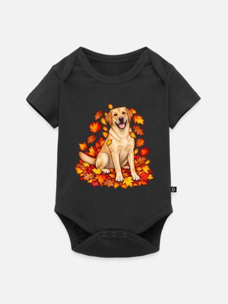 Gelber Labrador im Blätterrausch - Baby Premium Kurzarmbody - Schwarz
