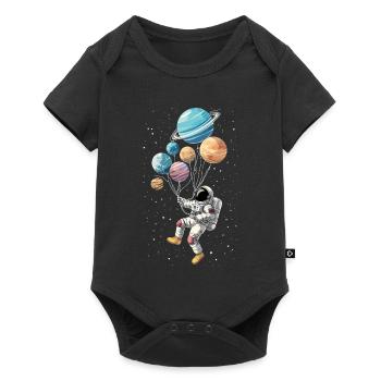 Astronaut mit Ballons Planeten Raumfahrt - Baby Premium Kurzarmbody - Schwarz - Vorne